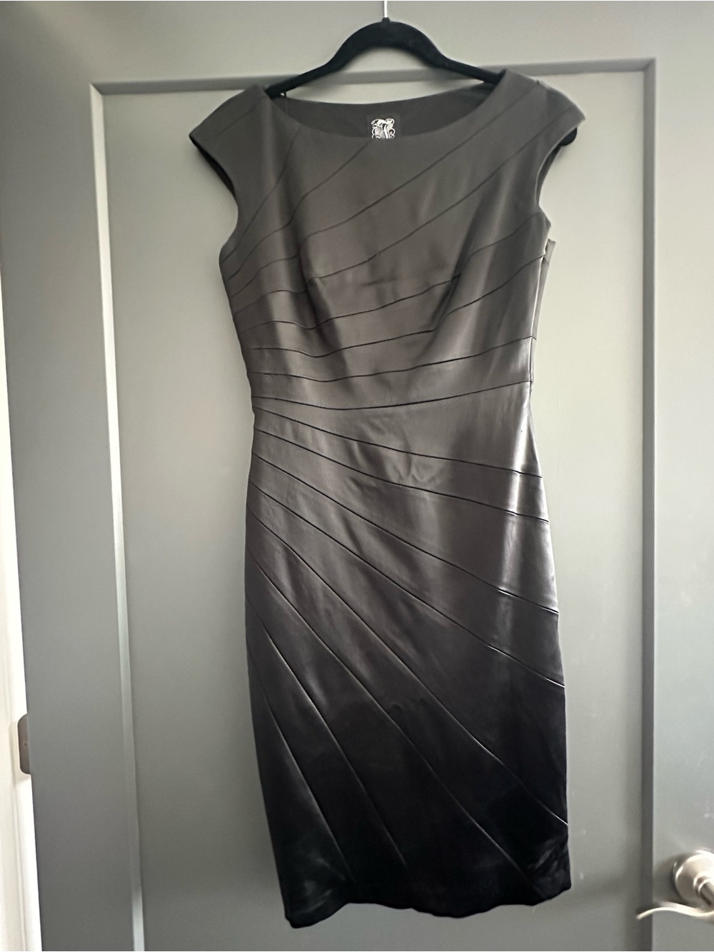 Jax Black Cap-Sleeve Pleated Sheath Midi Dress